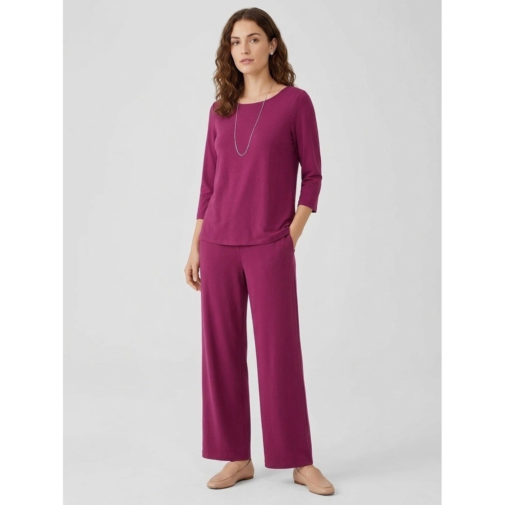 Eileen Fisher Petite Viscose Jersey Boat Neck 3/4 Sleeve Top Magenta PL PG